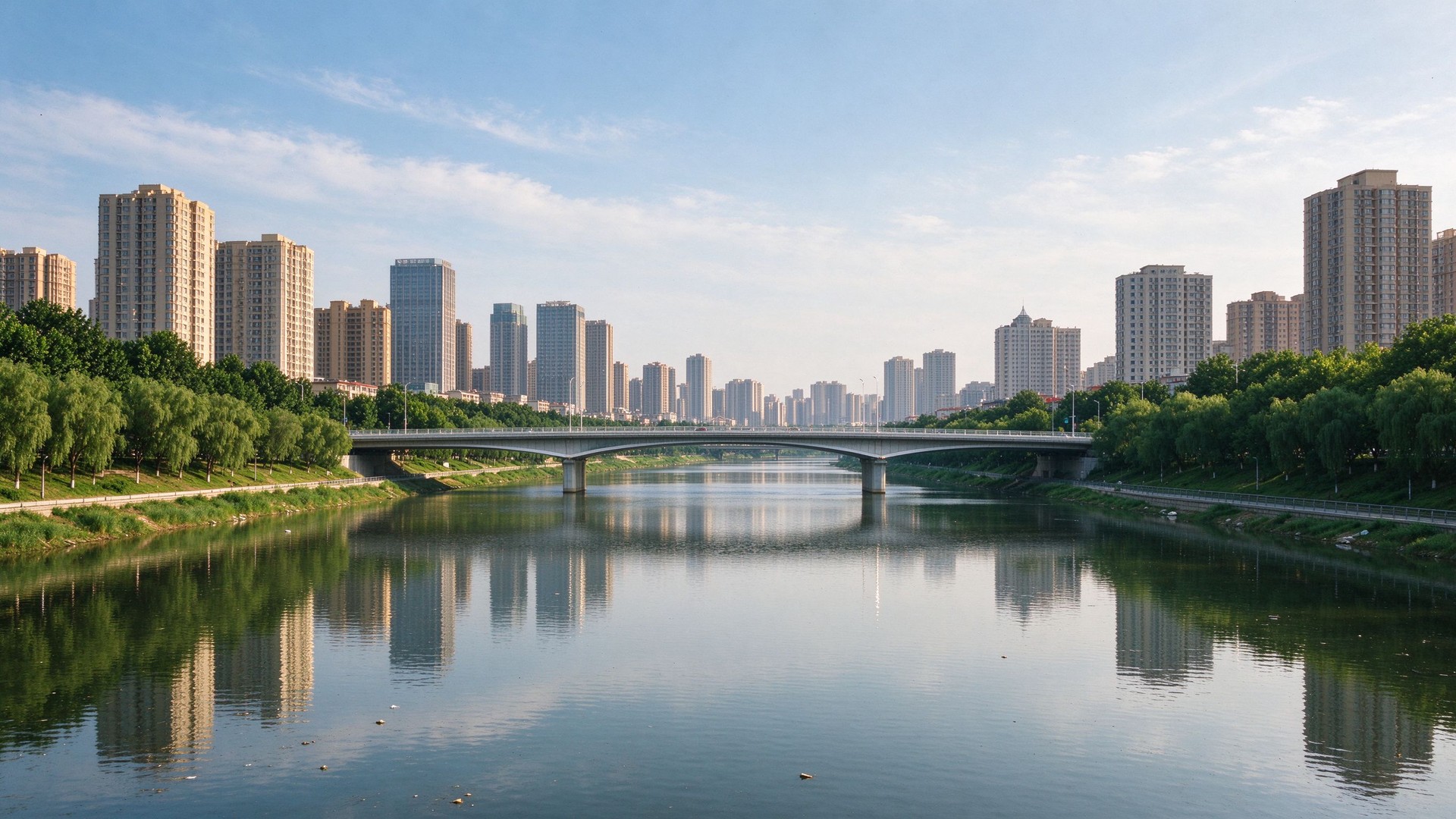 漯河沙澧河畔城市风光，漯河网站建设服务本地企业