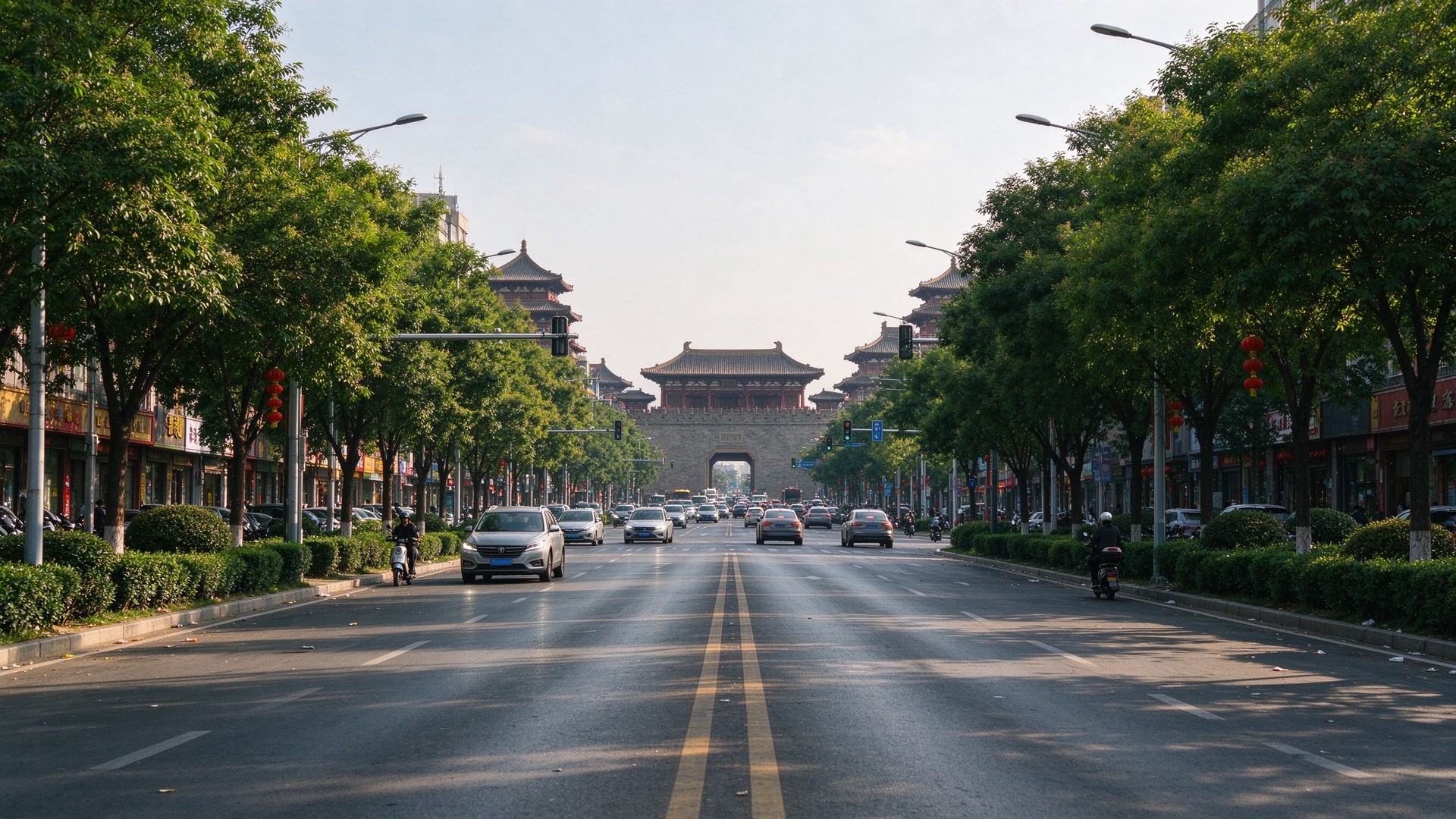 许昌城市街景与绿植，曹魏古城元素，许昌网站建设服务本地企业